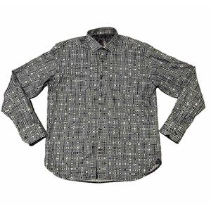Visconti Black Long Sleeve Button Down Shirt Men's Size L Geometric Multi Color